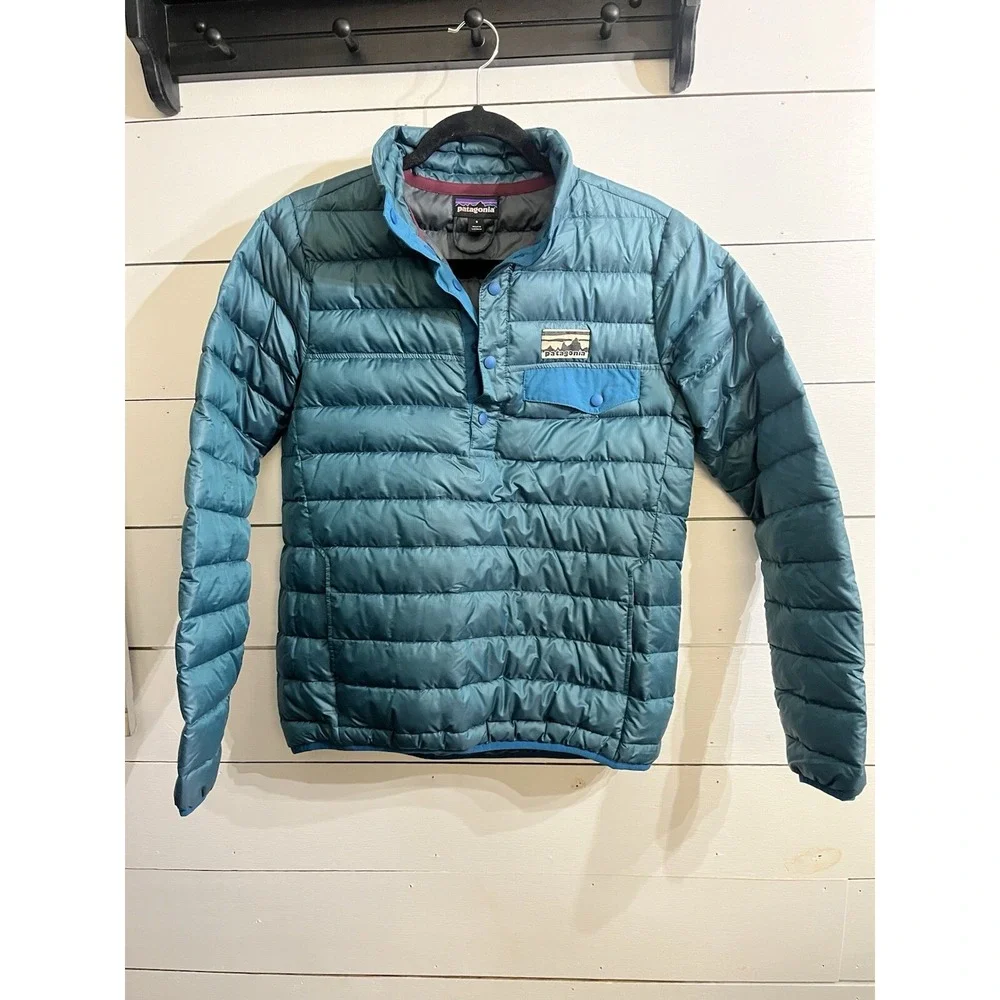 PATAGONIA Womens Size Small Down Snap T Pullover Puffy Jacket Pullover‎ Blue